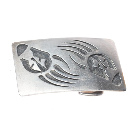 Floyd Namingha Lomakuyvaya Hopi overlay bear paw belt buckle sterling silver