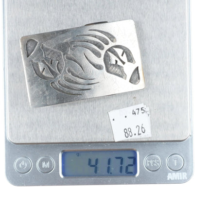 Floyd Namingha Lomakuyvaya Hopi overlay bear paw belt buckle sterling silver