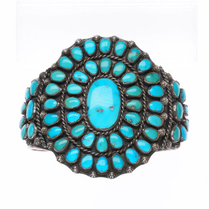 6.5" c1950 Vintage natural turquoise Zuni sterling silver cluster cuff bracelet