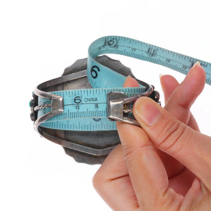 6.5" c1950 Vintage natural turquoise Zuni sterling silver cluster cuff bracelet