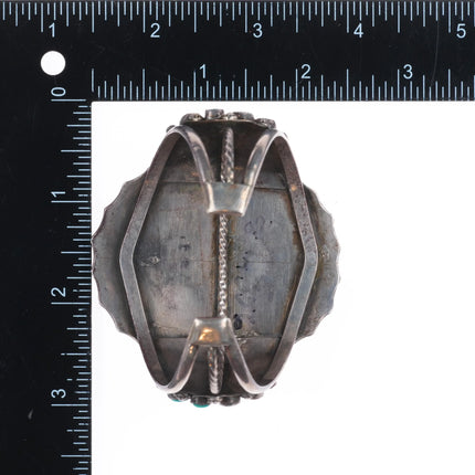 6.5" c1950 Vintage natural turquoise Zuni sterling silver cluster cuff bracelet