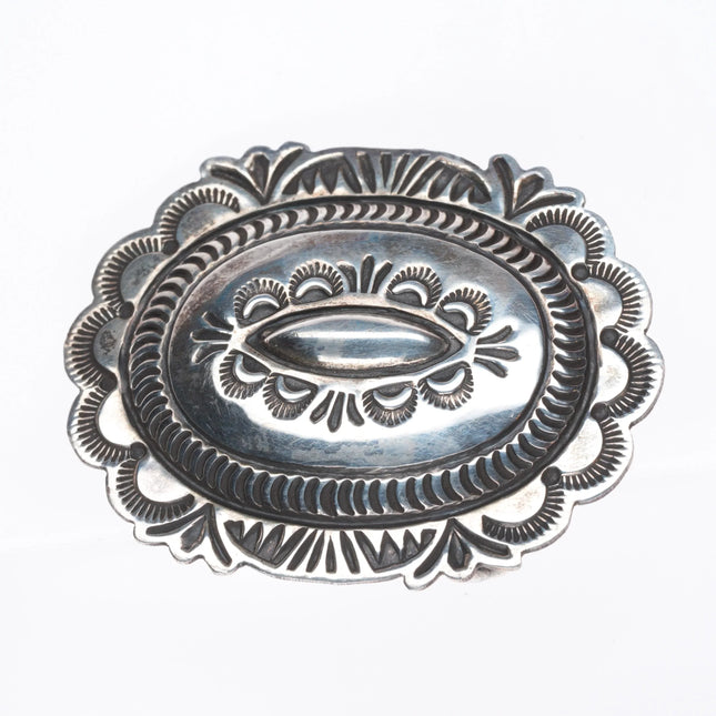 Vintage Navajo sterling silver deep stamped concho belt buckle