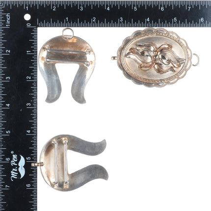 Vintage EB Navajo 3pc belt buckle set sterling silver/gold filled