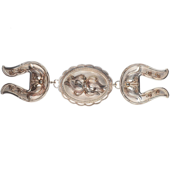 Vintage EB Navajo 3pc belt buckle set sterling silver/gold filled