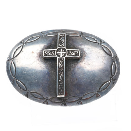vintage James Mason Navajo sterling silver hand stamped cross belt buckle