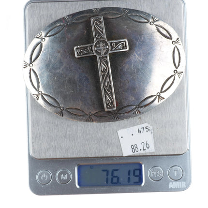 vintage James Mason Navajo sterling silver hand stamped cross belt buckle