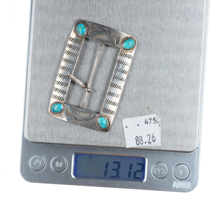 30's-40's Navajo Lone Mountain Turquoise sterling silver concho belt buckle