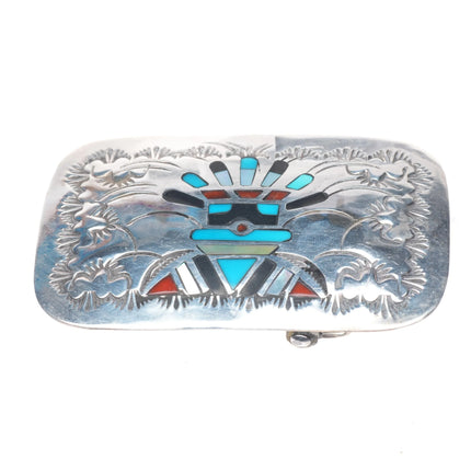Benjamin Becenti Navajo sterling silver channel inlay Kachina belt buckle