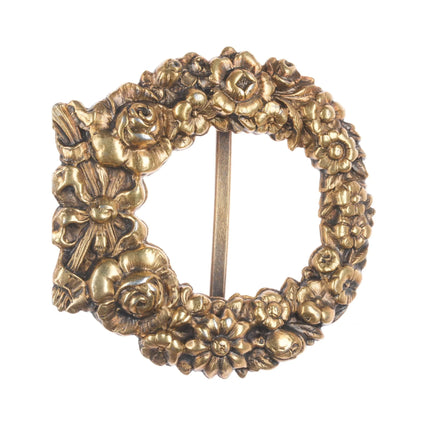 Antique William Kerr gilt sterling silver repousse wreath belt buckle 2 piece