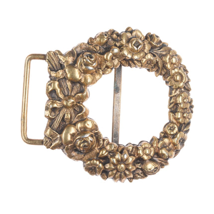 Antique William Kerr gilt sterling silver repousse wreath belt buckle 2 piece