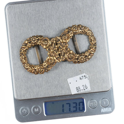 Antique William Kerr gilt sterling silver repousse wreath belt buckle 2 piece