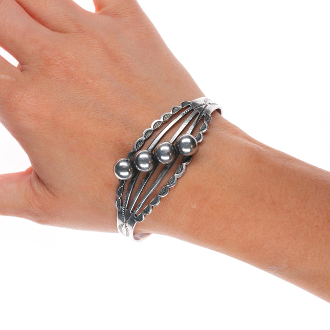 6.75" c1940's Fred Harvey sterling silver 4 balls cuff bracelet w/arrow stamps