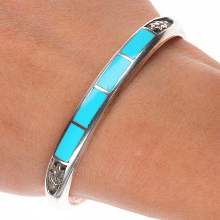 6.15" Vintage Navajo sterling silver channel inlay turquoise cuff bracelet