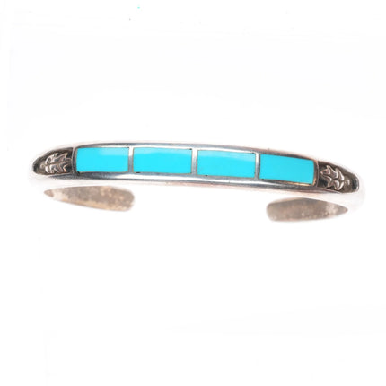 6.15" Vintage Navajo sterling silver channel inlay turquoise cuff bracelet