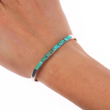 6" 40's-50's Zuni hand carved turquoise slim stacker silver cuff bracelet