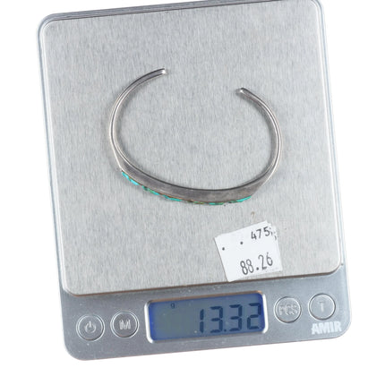 6" 40's-50's Zuni hand carved turquoise slim stacker silver cuff bracelet