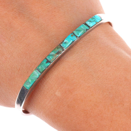 6" 40's-50's Zuni hand carved turquoise slim stacker silver cuff bracelet