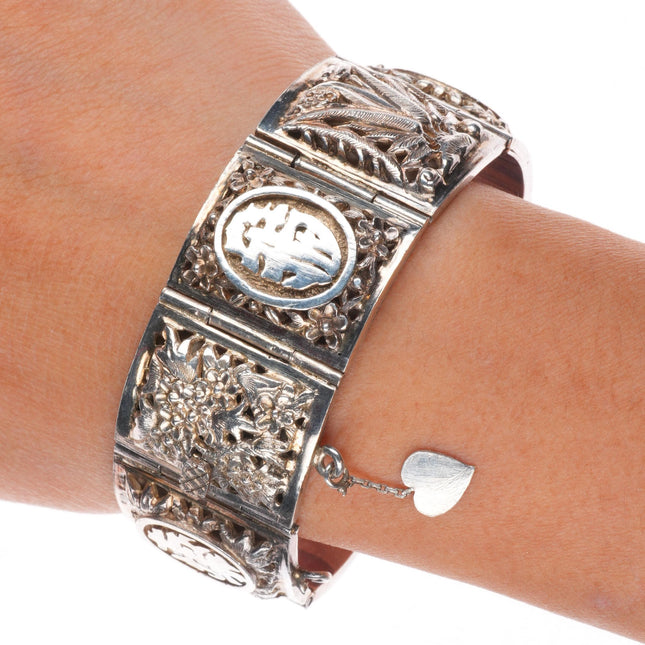 6.5" Vintage Chinese Export four seasons link bracelet sterling silver