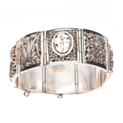 6.5" Vintage Chinese Export four seasons link bracelet sterling silver