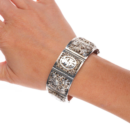 6.5" Vintage Chinese Export four seasons link bracelet sterling silver