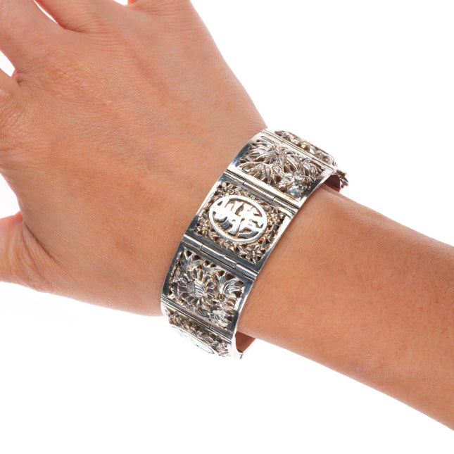 6.5" Vintage Chinese Export four seasons link bracelet sterling silver