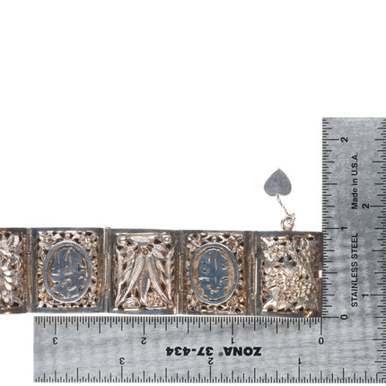6.5" Vintage Chinese Export four seasons link bracelet sterling silver