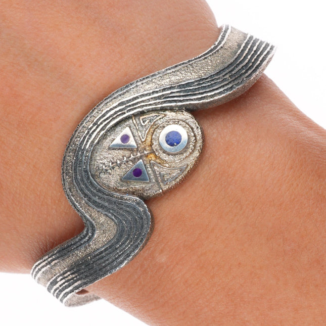 6.1" Ric Charlie Navajo Tufa Cast sterling silver sugilite Yei cuff bracelet
