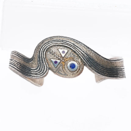 6.1" Ric Charlie Navajo Tufa Cast sterling silver sugilite Yei cuff bracelet