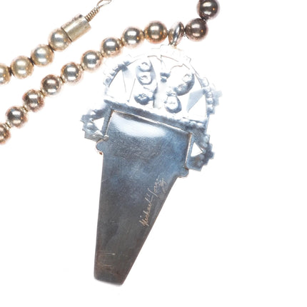 Michael Horse-Yaqui Sterling silver inlay Kachina pendant beaded necklace
