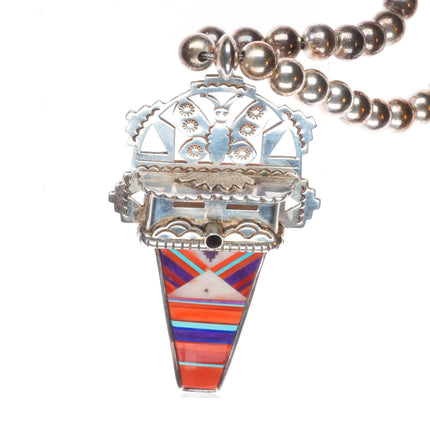 Michael Horse-Yaqui Sterling silver inlay Kachina pendant beaded necklace