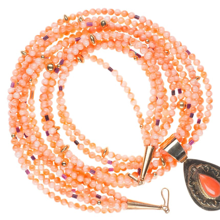 Herman Vandever Navajo 14k gold coral/sugilte beaded necklace/pendant
