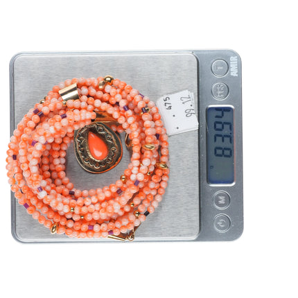 Herman Vandever Navajo 14k gold coral/sugilte beaded necklace/pendant