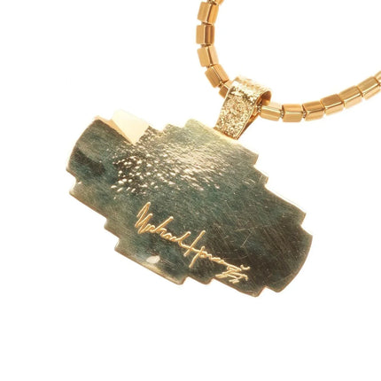 Michael Horse-Yaqui 14k gold, sugilite, coral yei pendant/necklace