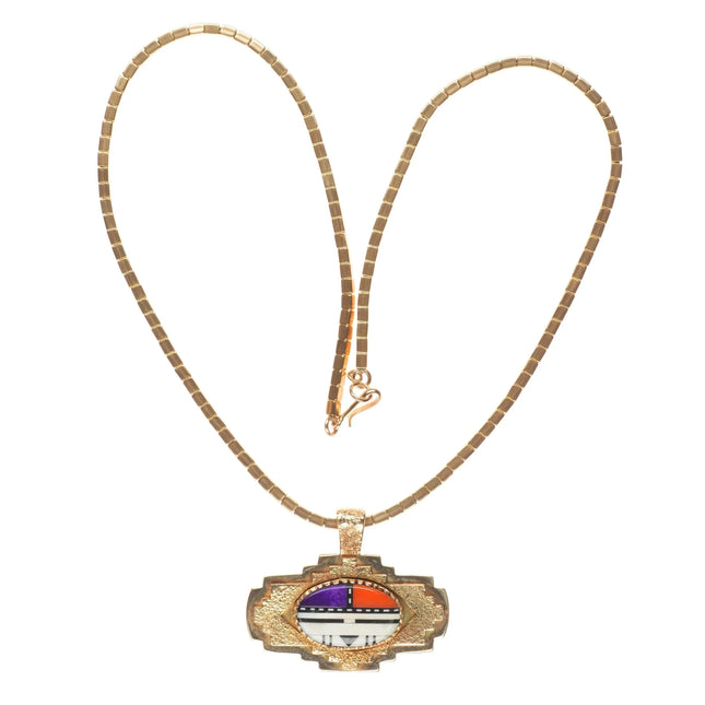 Michael Horse-Yaqui 14k gold, sugilite, coral yei pendant/necklace