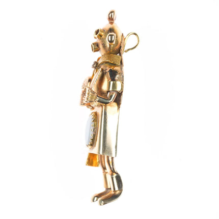Michael Horse-Yaqui natural Opal, diamond, 14k gold kachina figural pendant