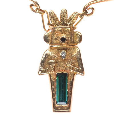 Michael Horse-Yaqui Tourmaline, diamond, 14k gold kachina pendant necklace
