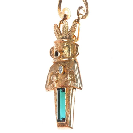 Michael Horse-Yaqui Tourmaline, diamond, 14k gold kachina pendant necklace