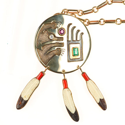 Michael Horse-Yaqui 14k gold, diamond, emerald, ruby, sterling silver necklace