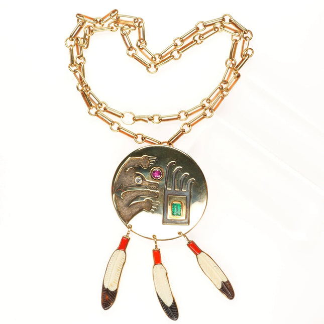 Michael Horse-Yaqui 14k gold, diamond, emerald, ruby, sterling silver necklace