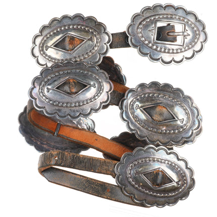 Vintage RCH Navajo first phase style sterling silver heavily stamped concho belt