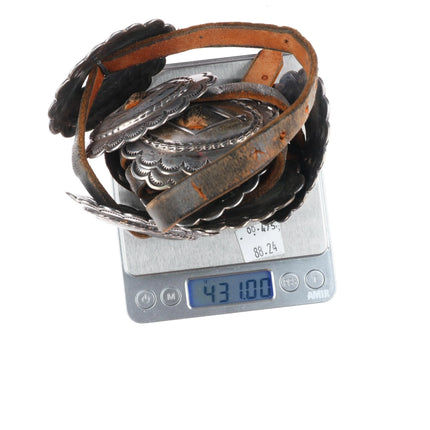 Vintage RCH Navajo first phase style sterling silver heavily stamped concho belt