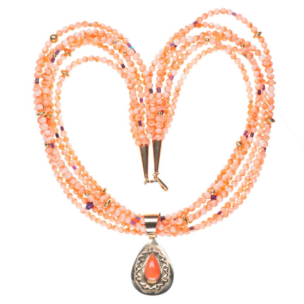 Herman Vandever Navajo 14k gold coral/sugilte beaded necklace/pendant