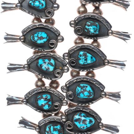 Jimmy Long Navajo turquoise vintage sterling silver squash blossom necklace