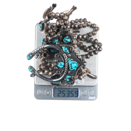 Jimmy Long Navajo turquoise vintage sterling silver squash blossom necklace