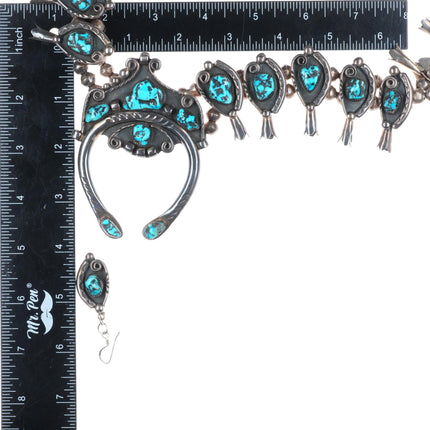 Jimmy Long Navajo turquoise vintage sterling silver squash blossom necklace