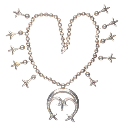 Vintage Navajo sterling silver squash blossom necklace w/cast naja and blossoms