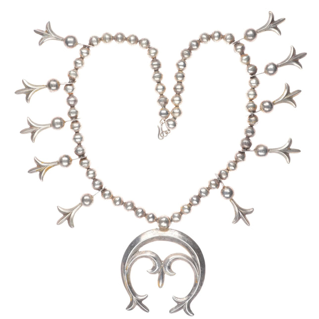 Vintage Navajo sterling silver squash blossom necklace w/cast naja and blossoms