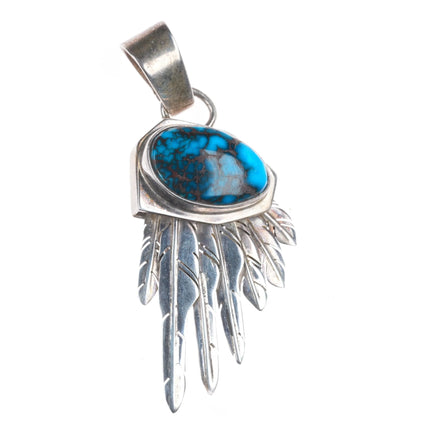 Danny Romero Yaqui high grade spiderweb Bisbee turquoise sterling silver pendant
