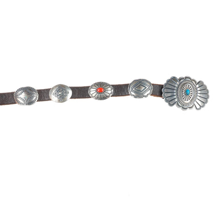 Patrick Ohlinger Coin/Sterling silver, turquoise, coral hand stamped concho belt