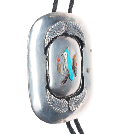 c1970 Big J Quam Zuni Native American sterling silver bluebird inlay bolo tie